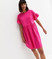 New Look Bright Pink Frill Mini Smock Dress